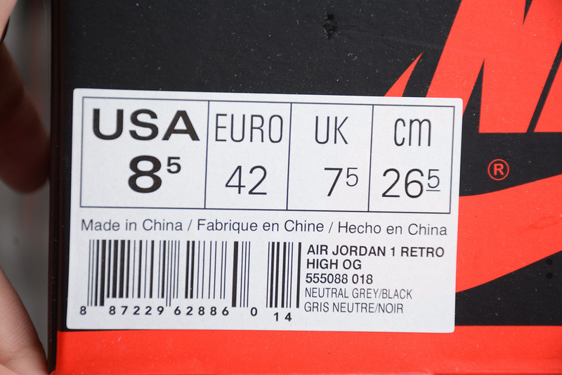 AIR JORDAN 1 RETRO HIGH NEUTRAL GREY HYPER CRIMSON 555088-018