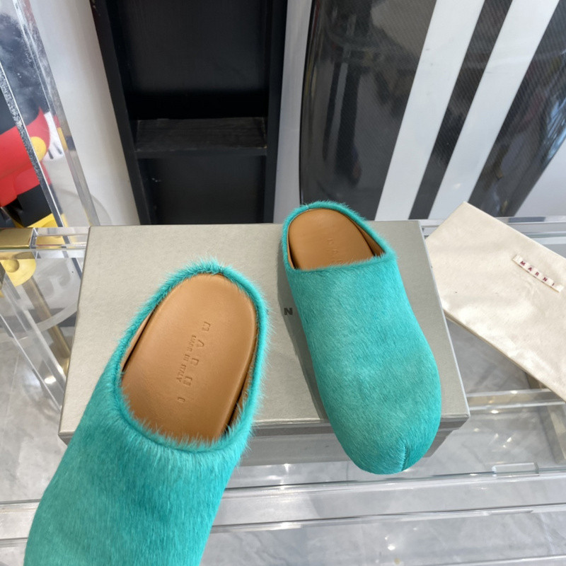 MARNI Green Pony Skin Fussbett Sabot Loafers